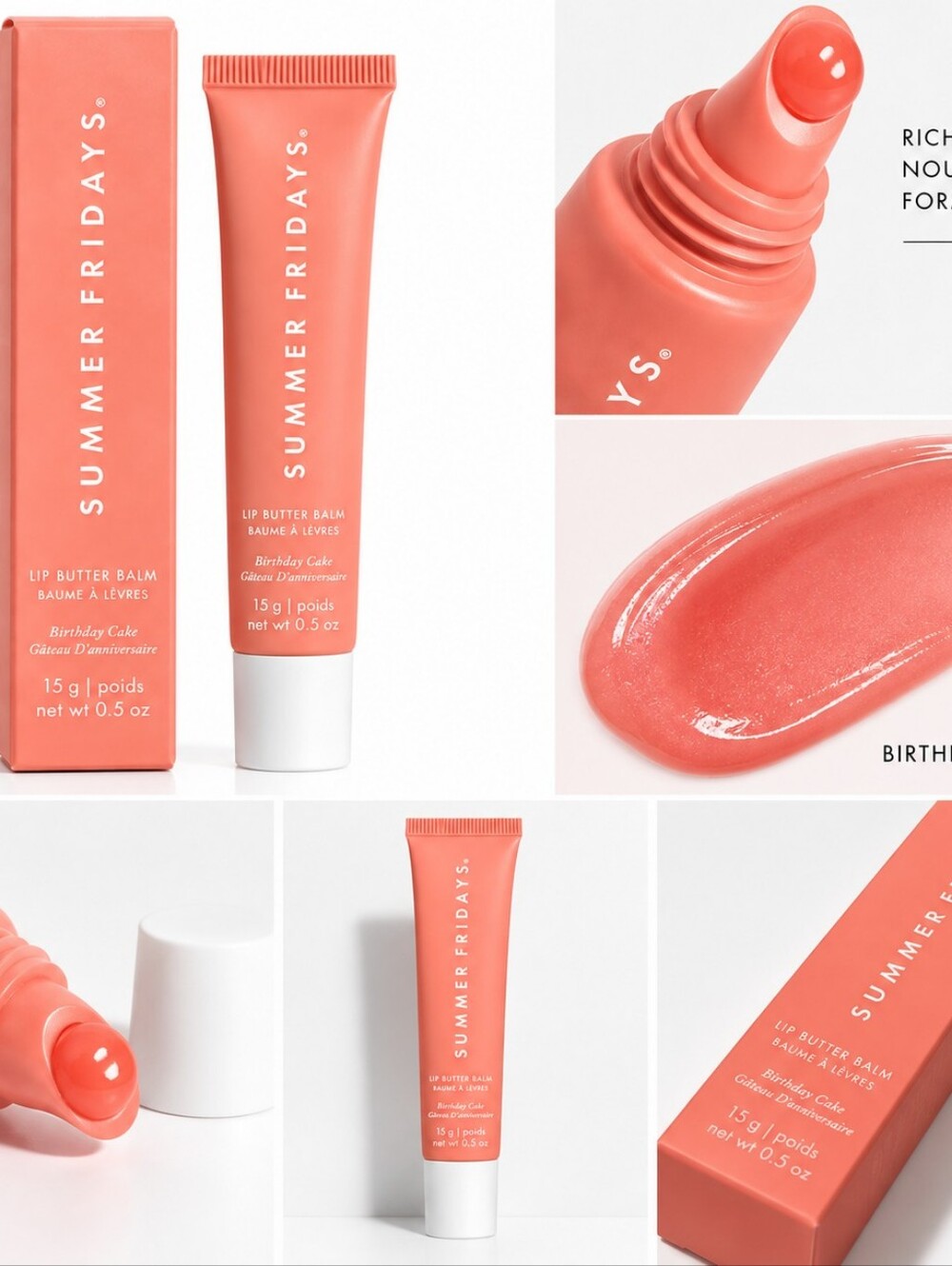 Summer Fridays Lip Butter Balm — Coral Peach Tube